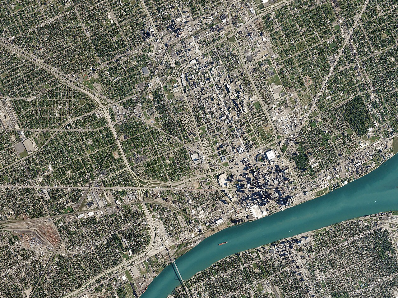 Detroit Michigan, USA August 22, 2016 On early Monday morning, August 22, a lone barge cruised down the historic Detroit River.