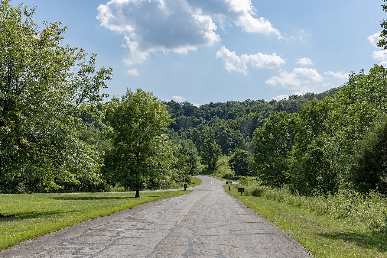 The view from the main entrance, looking southwest, into Chestnut Ridge Metro Park .